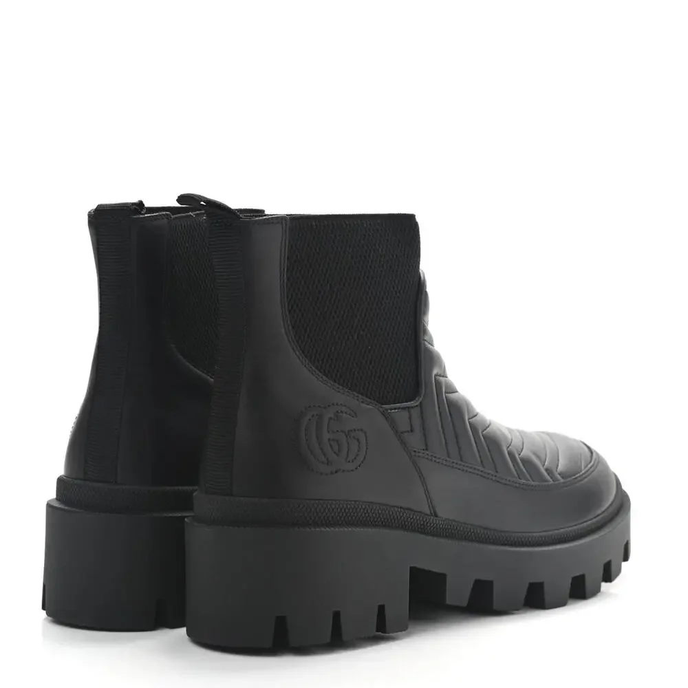 Gucci Frances Matelasse GG Chelsea Boots Black Calfskin Lug Sole EU 37 NIB